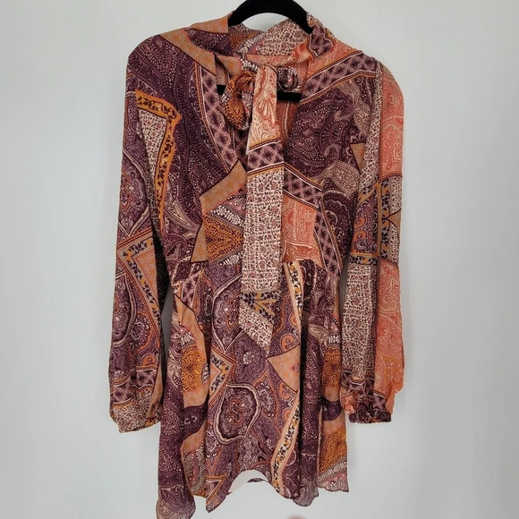 Devine heritage front bow long balloon sleeve paisley print mini dress Xsmall - Picture 2 of 8